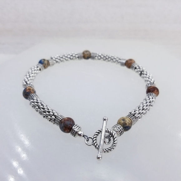 Blue Sea Sediment Jasper Beaded Toggle Bracelet - Picture 10 of 10